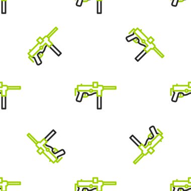 Line Submachine tabancası M3, Grease tabancası simgesi beyaz arka planda izole edilmiş kusursuz desen. Vektör.