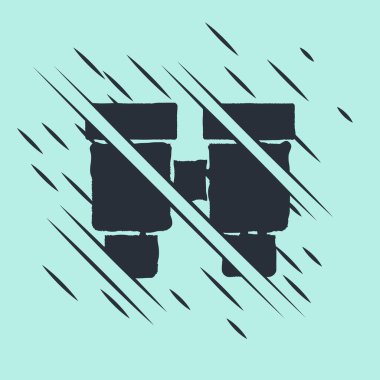 Yeşil arkaplanda siyah dürbün simgesi izole edildi. Yazılım işareti bul. Casus ekipman sembolü. Arıza tarzı. Vektör.