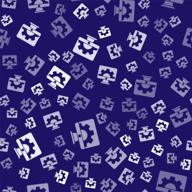 Beyaz Yazılım, Web Geliştirme, programlama konsepti ikonu mavi arka planda izole edilmiş kusursuz desen. Programlama dili ve program kodu ekranda. Vektör.