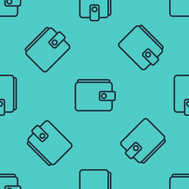 Siyah çizgi cüzdan simgesi yeşil arka planda kusursuz desen izole etti. Çanta ikonu. Nakit tasarruf sembolü. Vektör İllüstrasyonu.