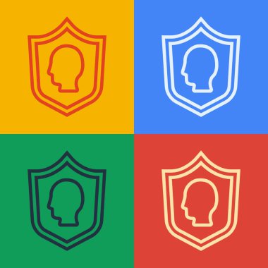 Pop Art Line Kullanıcı koruma simgesi renk arkaplanında izole edildi. Güvenli kullanıcı girişi, şifre koruması, kişisel veri koruması, kimlik doğrulaması. Vektör.