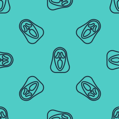 Cadılar Bayramı ikonu için komik ve korkutucu hayalet maskesi yeşil arka planda izole edilmiş kusursuz desen. Mutlu Cadılar Bayramı Partisi. Vektör.