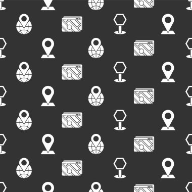 Yol trafik levhası, konum, dünya üzerindeki konum ve şehir haritası navigasyonunun bilgilerini pürüzsüz bir şablona ayarla. Vektör.