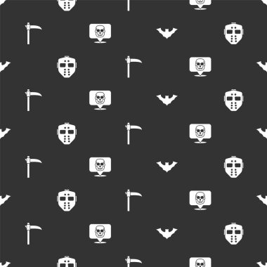 Uçan yarasa, Hokey maskesi, Tırpan ve Kurukafa 'yı kusursuz kalıba sokun. Vektör.