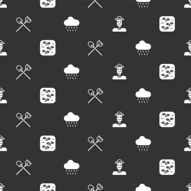 Korkuluk, Bitki, Kürek ve Bulut 'u kusursuz bir şekilde yağmurla donatın. Vektör