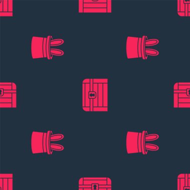 Sihirbaz şapkası, tavşan kulakları ve antik hazine sandığını kusursuz desenlere ayarlayın. Vektör