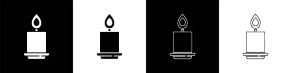 Set Burning Candle Icon Isolated Black White Background Cylindrical Aromatic — Stock Vector