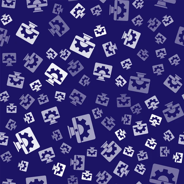 Beyaz Yazılım, Web Geliştirme, programlama konsepti ikonu mavi arka planda izole edilmiş kusursuz desen. Programlama dili ve program kodu ekranda. Vektör.