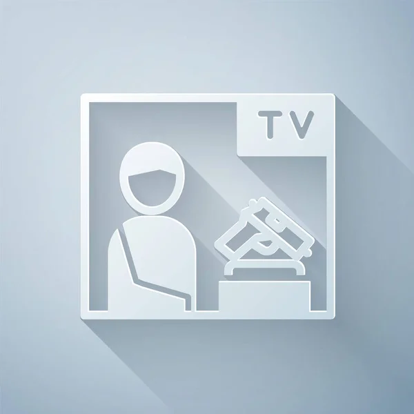 Paper Cut Television Advertising Weapon Icon Isolated Grey Background Police — Stock Vector