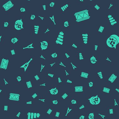 Pan flütü, davul, elektro bas gitar ve müzik notası ayarlayın. Vektör