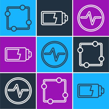 Elektrik devre şeması, elektrik devre şeması ve pil şarj seviyesi gösterge simgesini ayarla. Vektör.