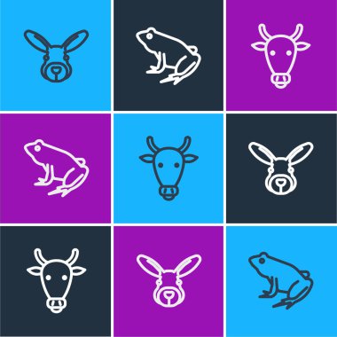 Tavşan kafası, İnek ve Kurbağa ikonu. Vektör.