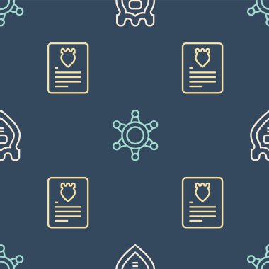 Hat polis rozeti, tutuklama emri ve Hexagram şerifi kusursuz bir düzende. Vektör