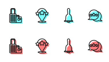 Line Hotel servis zili, Bavul, 5 yıldızlı değerlendirme ve ikon. Vektör