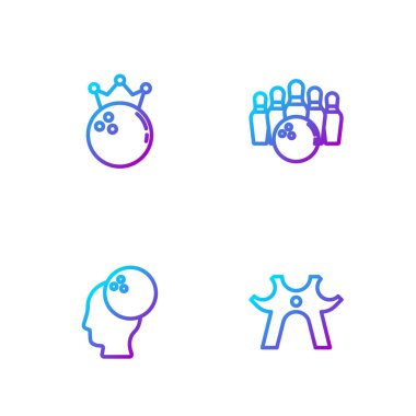 Çizgi oluşturun, bilardo, bowling topu, ve pin ve. Renk simgeleri. Vektör