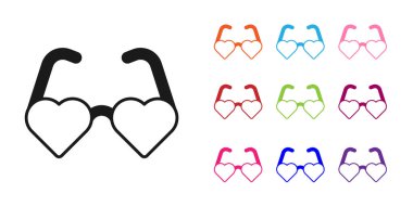 Siyah Kalp şekilli aşk gözlüğü simgesi beyaz arka planda izole edilmiş. Sevgililer Günü kartı tasarımı için uygun. Simgeleri renklendirin. Vektör.