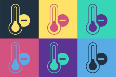 Pop Art Meteoroloji termometresi renk arkaplanında izole edilmiş ikonu ölçüyor. Termometre termometresi sıcak ya da soğuk hava gösteriyor. Vektör.
