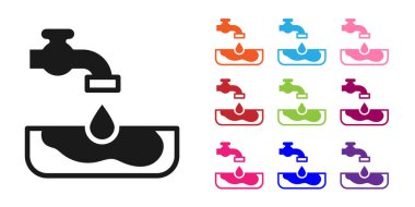 Siyah su problemi simgesi beyaz arkaplanda izole edildi. Yoksul ülkeler çevreyle ilgili kamu sağlığı sorunları. Simgeleri renklendirin. Vektör.