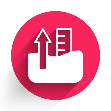 Su seviyesi simgesinde beyaz yükselme uzun gölgeli izole edilmiş. Kırmızı daire düğmesi. Vektör.