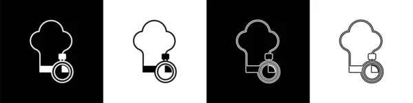 Nastavit Ikonu Čepice Šéfkuchaře Izolované Černobílém Pozadí Symbol Vaření Kuchařská — Stockový vektor