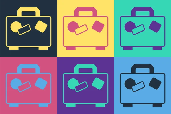Pop Art Koffer Für Reisesymbol Isoliert Auf Farbigem Hintergrund Reisegepäckzeichen — Stockvektor