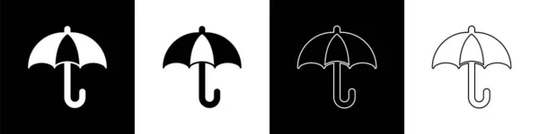 Set Klassisch Elegant Geöffnetes Schirmsymbol Isoliert Auf Schwarzem Und Weißem — Stockvektor