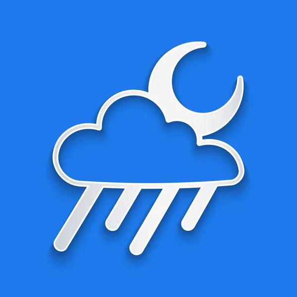 Paper Cut Cloud Rain Moon Icon Isolated Blue Background Rain — Stock Vector