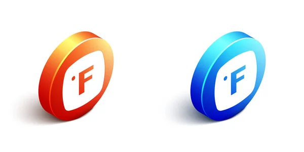 Isometric Fahrenheit Icon Isolated White Background Orange Blue Circle Button — Stock Vector