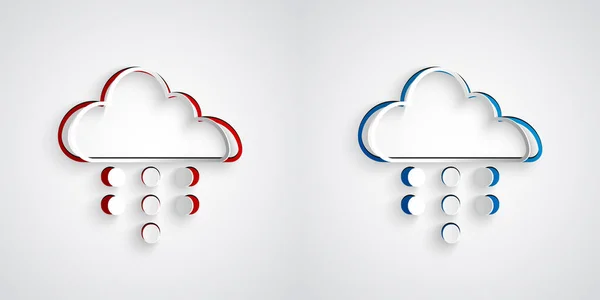 Papiergeschnittene Wolke Mit Regensymbol Auf Grauem Hintergrund Regenwolken Mit Regentropfen — Stockvektor