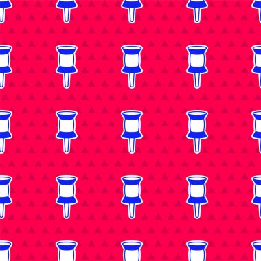 Mavi Pin simgesi kırmızı arkaplanda izole edilmiş. Raptiye işareti. Vektör.