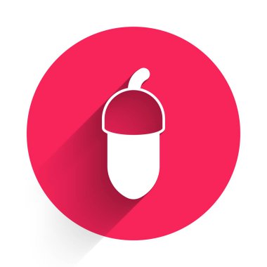 Beyaz meşe ağacı uzun gölgeli izole edilmiş. Kırmızı daire düğmesi. Vektör.