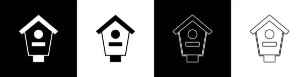 Set Icône Bird House Isolé Sur Fond Noir Blanc Nichoir — Image vectorielle