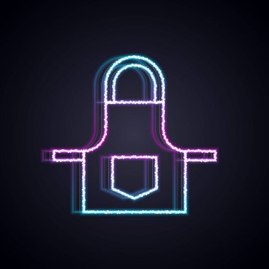 Parlayan neon hattı Mutfak önlüğü simgesi siyah arkaplanda izole edildi. Yemek pişirmek için şef üniforması. Vektör.