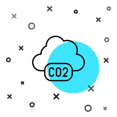 Bulut simgesindeki siyah çizgi CO2 emisyonları beyaz arka planda izole edildi. Karbondioksit formülü, duman kirliliği konsepti, çevre konsepti. Rastgele dinamik şekiller. Vektör.