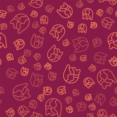 Kahverengi çizgi Gezegen Dünya 'nın küresel ısınma ikonuna erimesi kırmızı arka planda izole edilmiş pürüzsüz bir desen. Ekolojik problemler ve çözümler - termometre. Vektör.