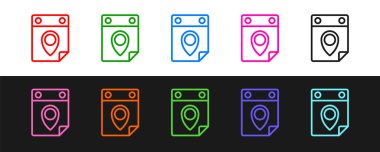 Çizgi Seyahat planlama takvimi simgesi siyah ve beyaz arkaplanda izole edildi. Planlanmış bir tatil gezisi. Vektör.