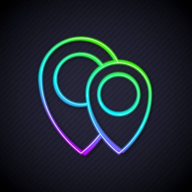Parlayan neon çizgi haritası simgesi siyah arkaplanda izole edildi. Navigasyon, işaret, konum, harita, GPS, yön, yer, pusula, arama konsepti. Vektör.