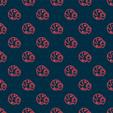 Dünya simgesindeki kırmızı çizgi konumu siyah arkaplanda izole edilmiş pürüzsüz desen. Dünya ya da Dünya işareti. Vektör.