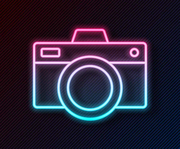 Glödande Neon Line Fotokamera Ikon Isolerad Svart Bakgrund Fotokameraikonen Vektor — Stock vektor