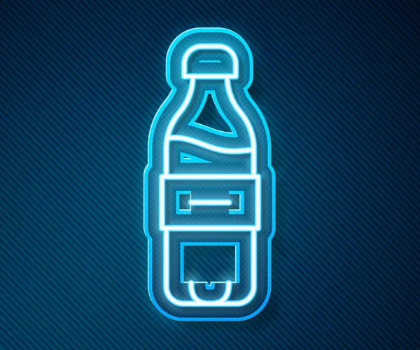 Glödande Neon Line Flaska Med Vatten Ikon Isolerad Blå Bakgrund — Stock vektor