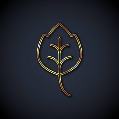 Altın çizgili Yaprak simgesi, altın çizgili arka planı izole etti. İşaret bırakıyor. Taze doğal ürün sembolü. Vektör.
