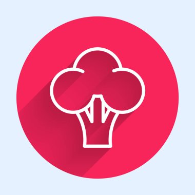 Beyaz çizgi Brokoli simgesi beyaz çizgi arkaplanını izole etti. Kırmızı daire düğmesi. Vektör.