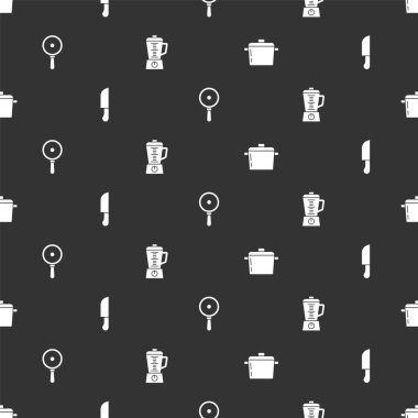 Yemek tenceresi, bıçak, kızartma tavası ve blender 'ı pürüzsüz kalıba sokun. Vektör