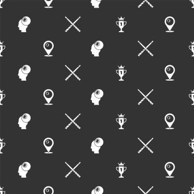 Ödül kupası, bilardo topu konumu, bilardo ve çapraz işaretler. Vektör