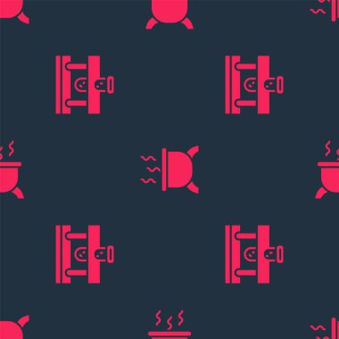 Şişe iksir ve cadı kazanı ile kusursuz desenli ayarlayın. Vektör