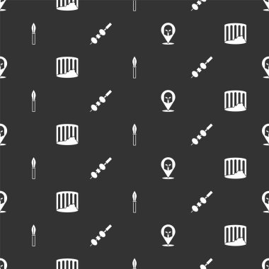 Yunan miğferini, Antik sütunu, ortaçağ mızrağını, zeytin ve peynirini kusursuz desenli çubuğa yerleştir. Vektör