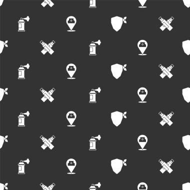 Vandal 'ı, İşaretleyici kalemi, boya kutusunu ve kusursuz deseni ayarla. Vektör