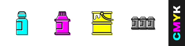 Set Paint Gouache Jar Dye Bucket Spray Can Icon Vector — Stock Vector