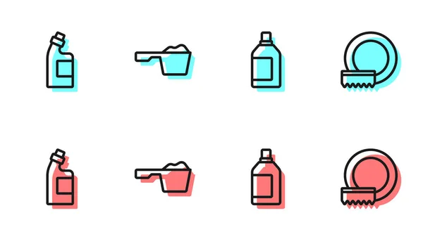 Set Line Μπουκάλι Για Καθαριστικό Πλύσιμο Σκόνη Και Πιάτα Εικονίδιο — Διανυσματικό Αρχείο