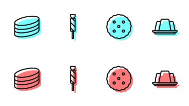 Kurabiye ya da bisküvi, çikolatalı kek, şeker ve jöle ikonu. Vektör